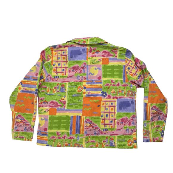 COLDWATER CREEK Pink Multicolor Beach Town Colorful Button Up Shirt Size Large - Picture 5 of 9